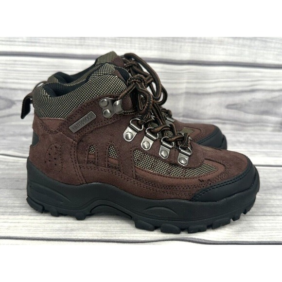 ITASCA‎ LEATHER WATERPROOF HIKING BOOTS Youth Size 13 BROWN/DEEP PLUM COLOR - Picture 1 of 8